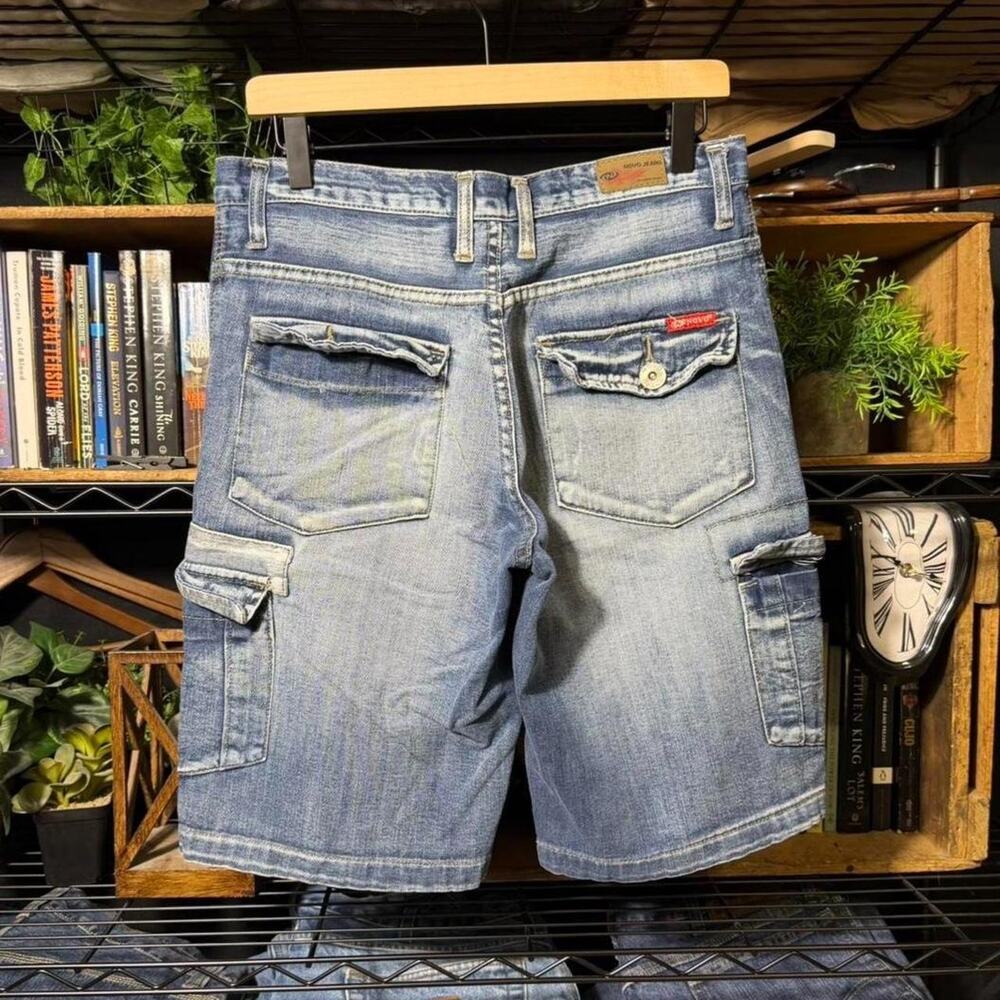 Vintage Y2K Novo Cargo Jean Shorts Blue Denim Baggy Grunge Skater Jorts 30"